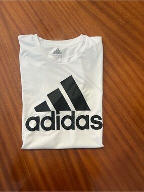 adidas White Short Sleeve Tee with Black Logo
